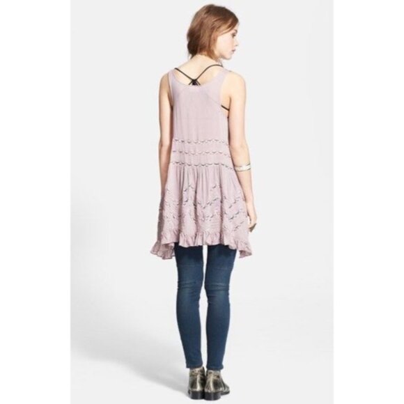 Free People Pink Voile & Lace Tiny Dot Mini Slip Dress | Boho Coquette Fairy S - Picture 14 of 16